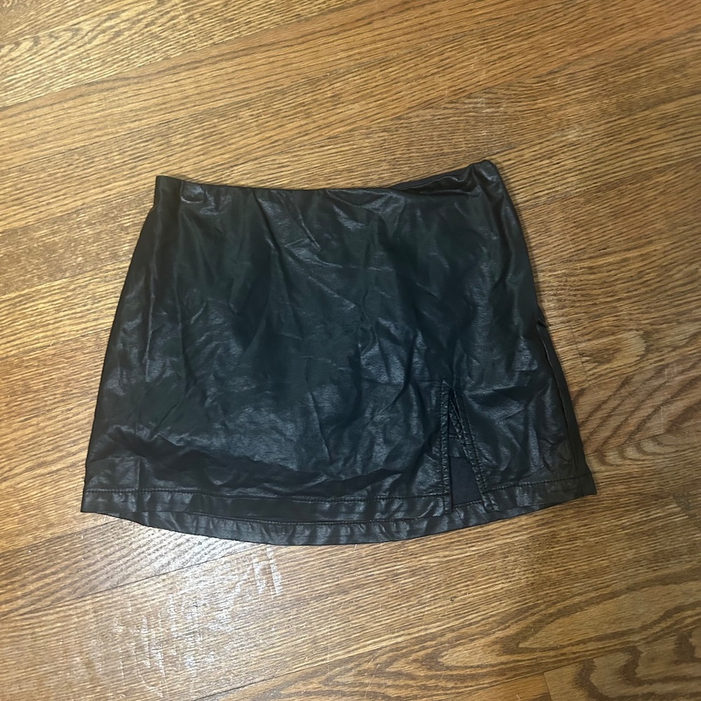 black pleather mini skort